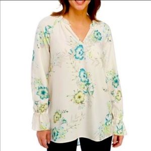 KAARI blue Tropical Print Tunic Shirt | Size Large